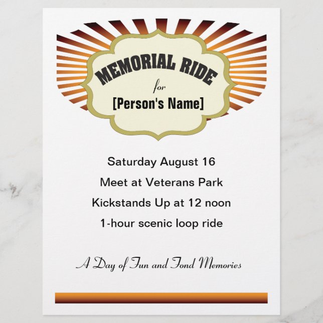 Volante de invitación a Biker Memorial Ride (Frente)
