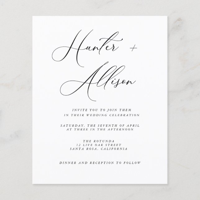 Volante de invitación a boda de presupuesto (Frente)