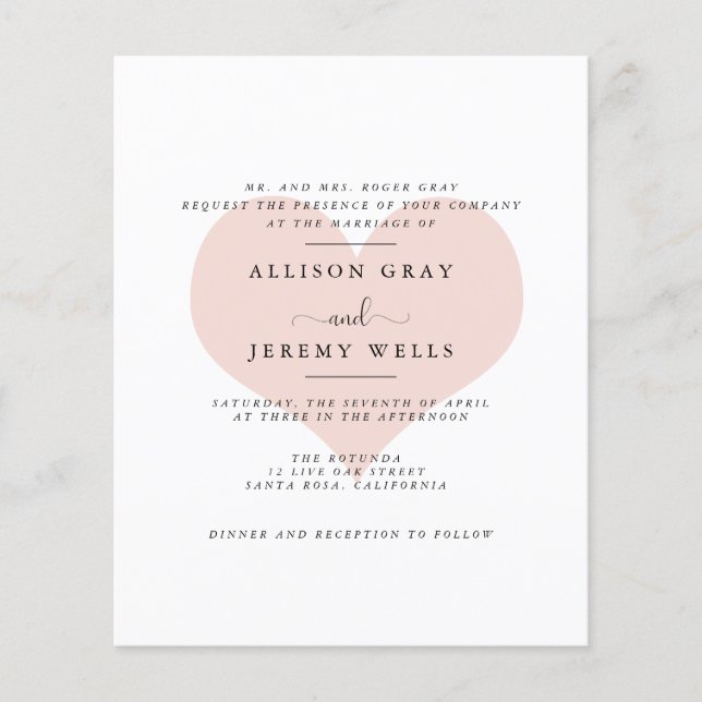 Volante de invitación a boda de presupuesto (Frente)