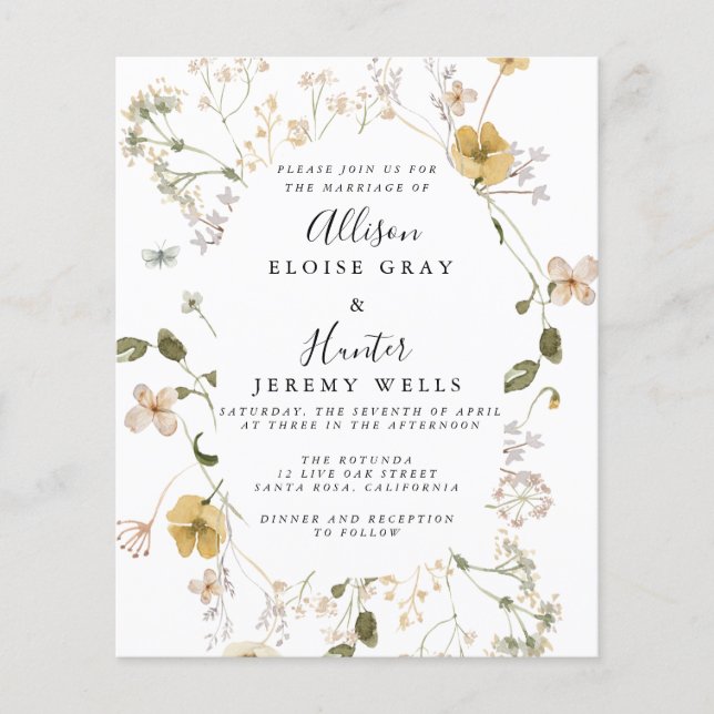 Volante de invitación a boda de presupuesto (Frente)