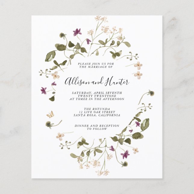 Volante de invitación a boda de presupuesto (Frente)