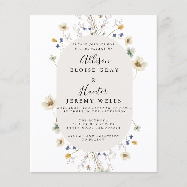 Volante de invitación a boda de presupuesto (Frente)