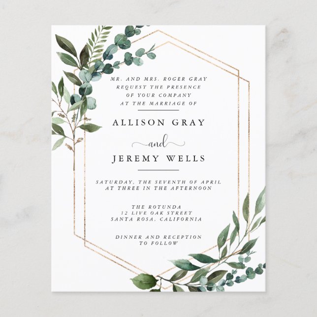 Volante de invitación a boda de presupuesto (Frente)