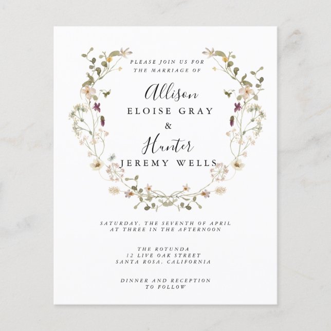 Volante de invitación a boda de presupuesto (Frente)