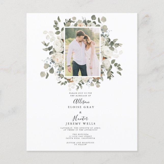 Volante de invitación a boda de presupuesto (Frente)