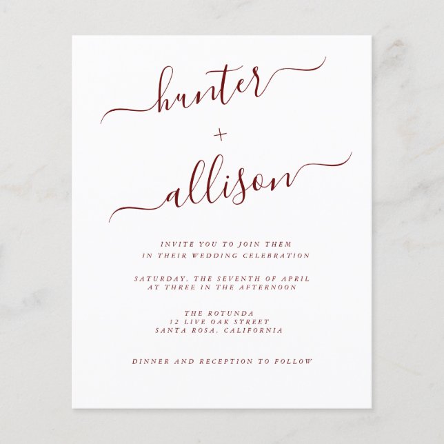 Volante de invitación a boda de presupuesto (Frente)