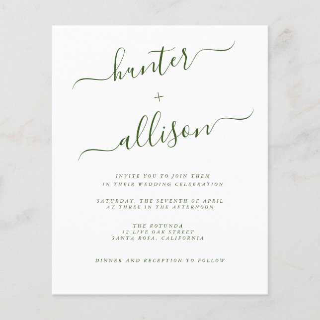 Volante de invitación a boda de presupuesto (Frente)