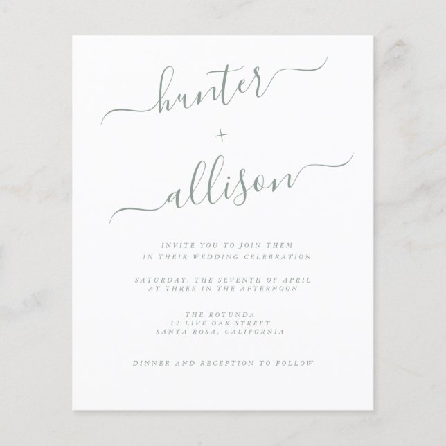 Volante de invitación a boda de presupuesto (Frente)