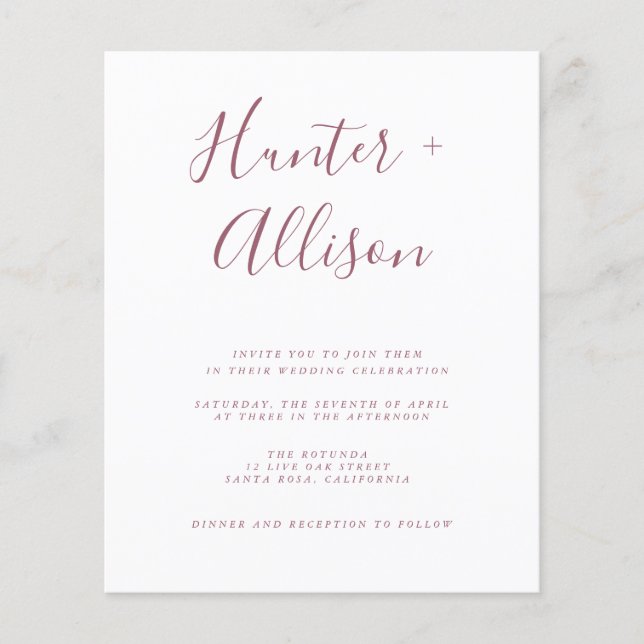 Volante de invitación a boda de presupuesto (Frente)