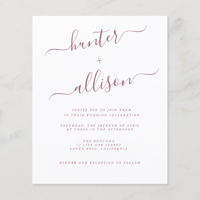 Volante de invitación a boda de presupuesto (Frente)