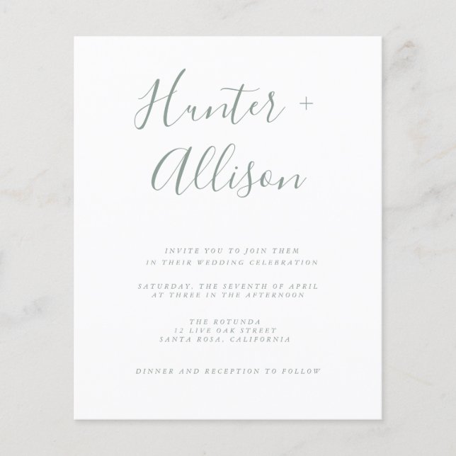 Volante de invitación a boda de presupuesto (Frente)