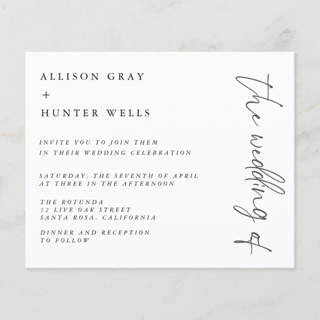 Volante de invitación a boda de presupuesto (Frente)