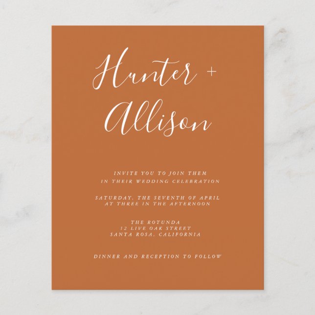 Volante de invitación a boda de terracota presupue
