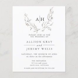 Volante de invitación a boda floral monograma de p