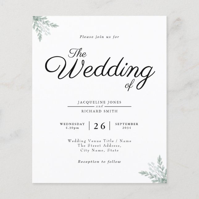 Volante de invitación a bodas de eucalipto rústico (Frente)