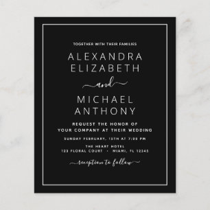Volante de invitación a la boda blanca negra presu