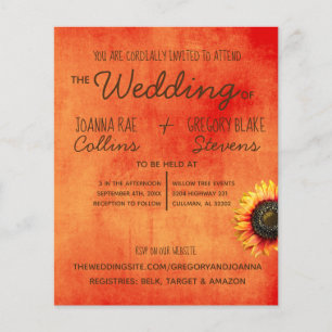 Volante de invitación a la boda de girasol naranja
