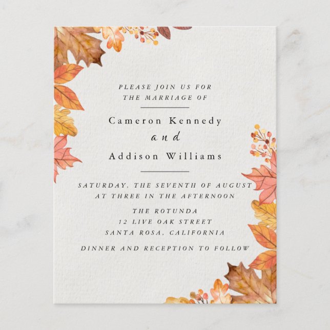 Volante de invitación a la boda de hojas de otoño  (Frente)