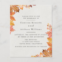 Volante de invitación a la boda de hojas de otoño