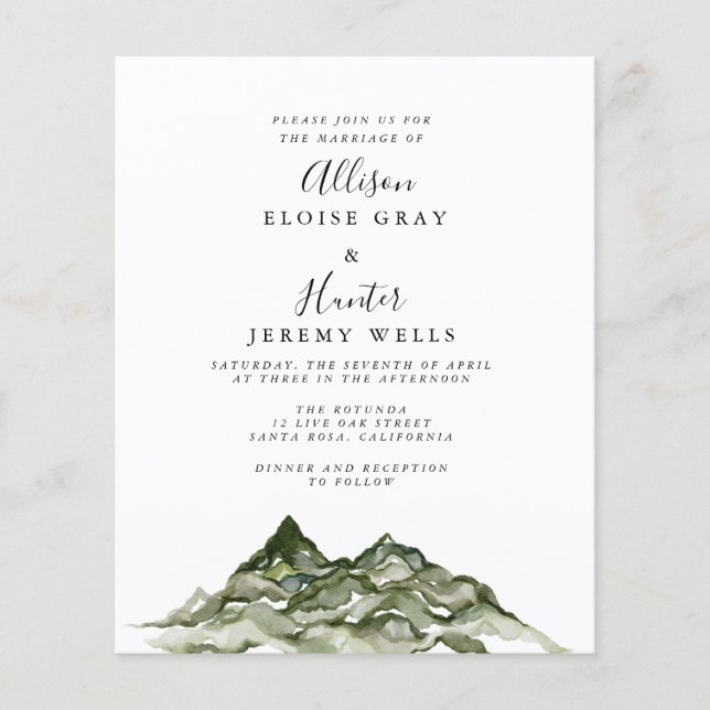 Volante de invitación a la boda de presupuesto de  (Frente)