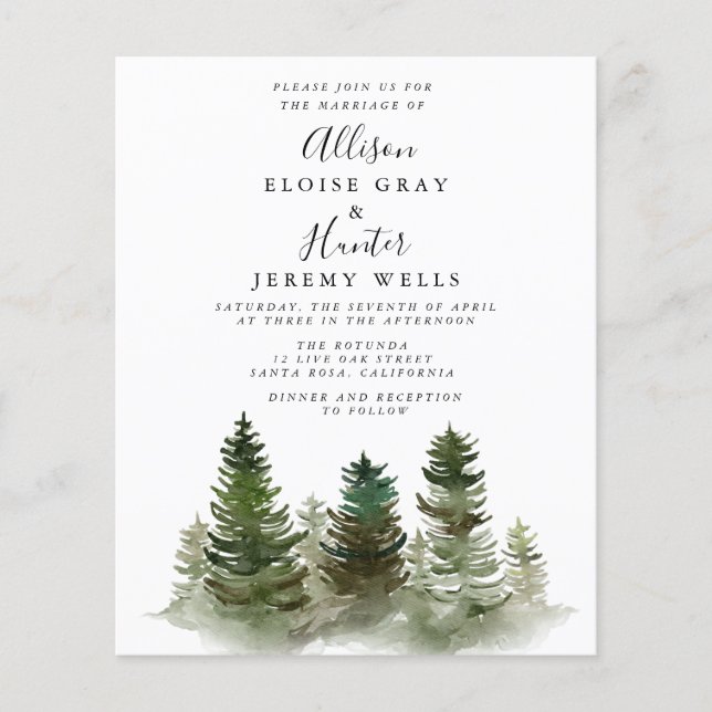 Volante de invitación a la boda de presupuesto de  (Frente)