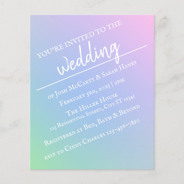 Volante de invitación a la boda del arcoiris del P (Frente)