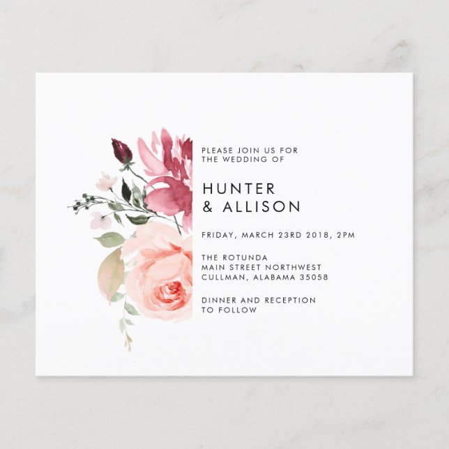 Volante de invitación a la boda floral (Frente)