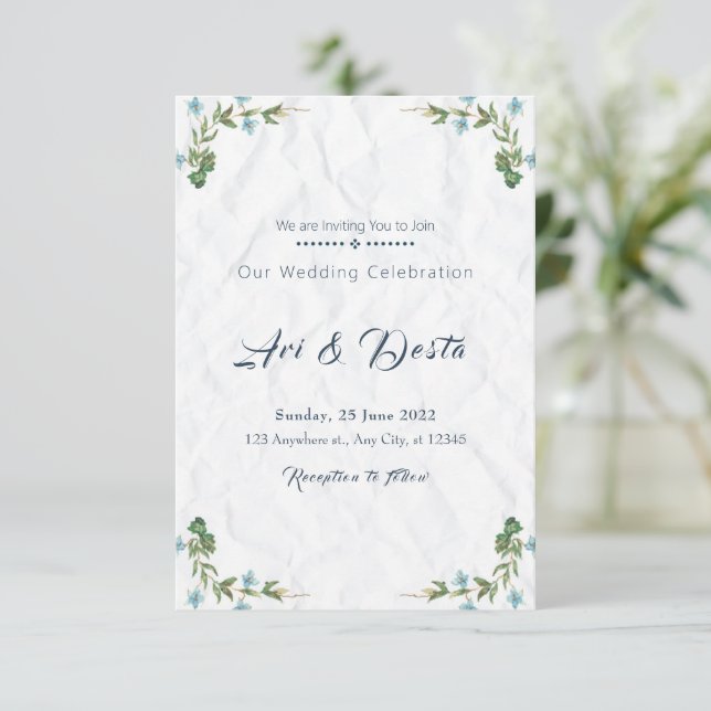 Volante de invitación a la boda floral (Anverso de pie)