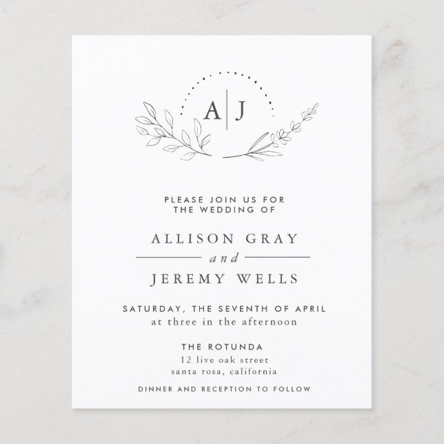 Volante de invitación a la boda floral (Frente)
