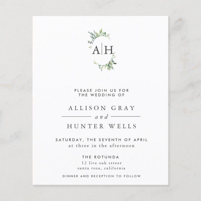 Volante de invitación a la boda floral (Frente)