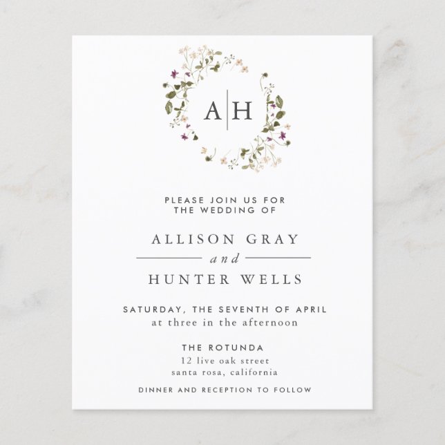 Volante de invitación a la boda floral (Frente)