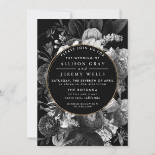 Volante de invitación a la boda floral blanca y ne