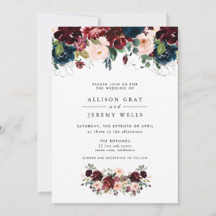 Volante de invitación a la boda floral de invierno
