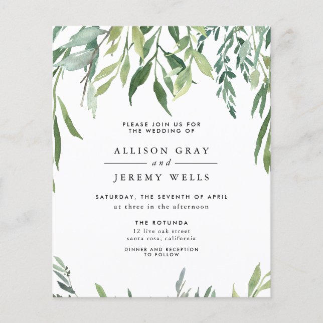 Volante de invitación a la boda floral de presupue (Frente)