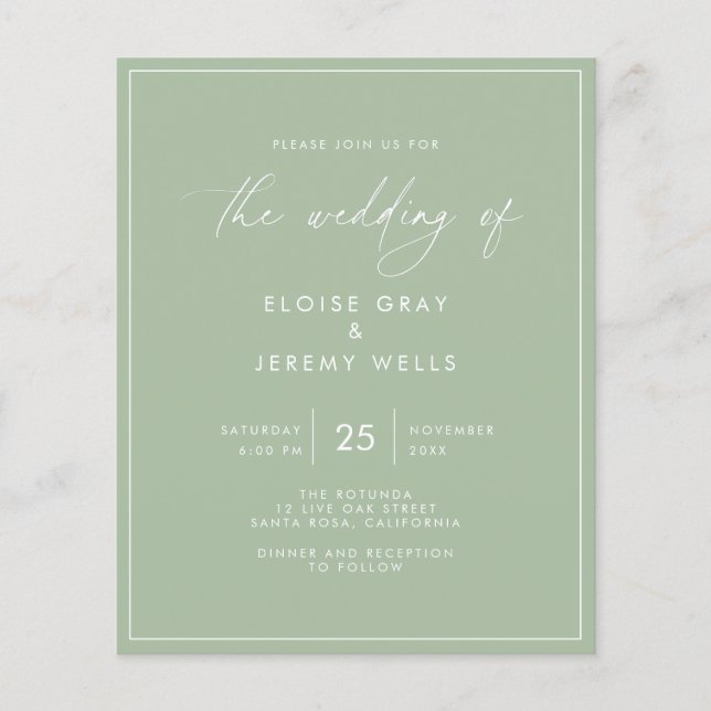 Volante de invitación a la boda verde sabia del pr (Frente)