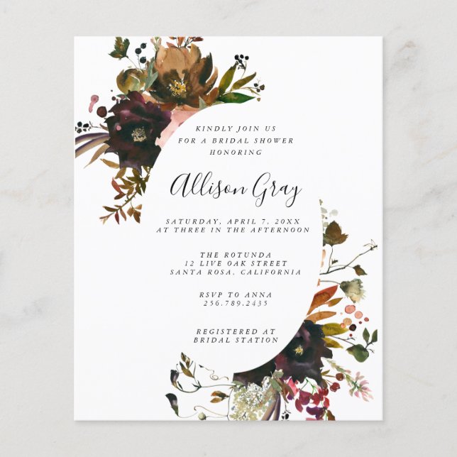 Volante de invitación a la ducha de novia en otoño (Frente)