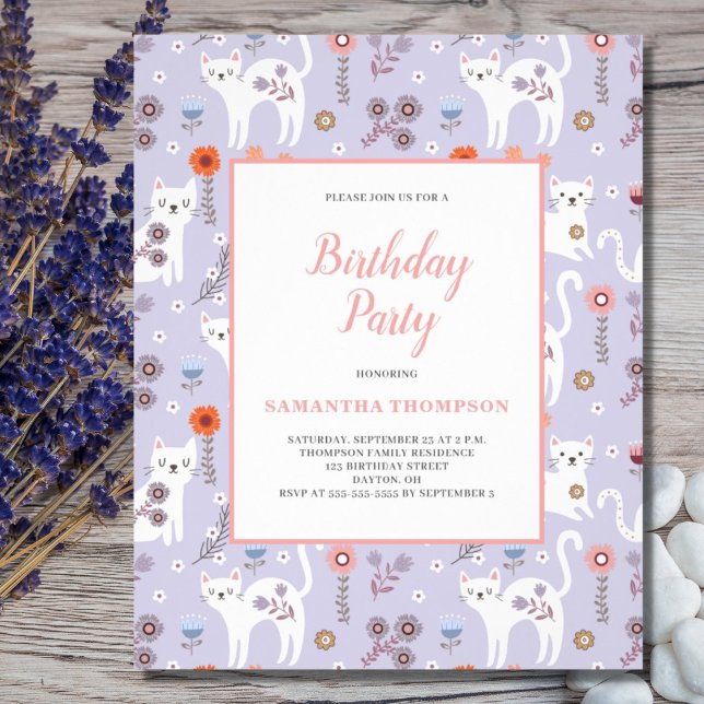 Volante de invitación al patrón de gato de cumplea (Subido por el creador)