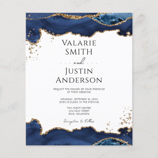 Volante de invitación de boda de Purpurina de oro  (Frente)