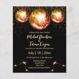 volante de invitación de boda negra en bolas de di