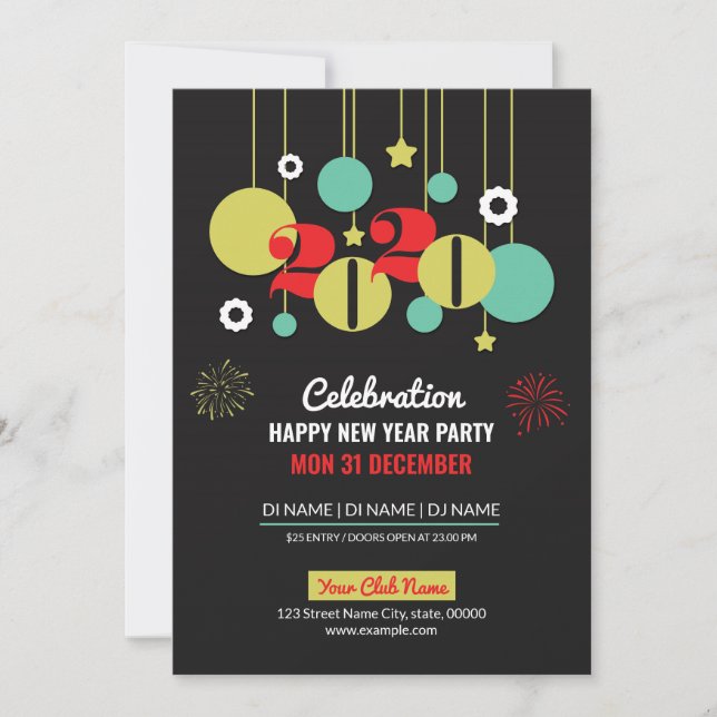 Volante de Invitación de Fiesta de Año Nuevo Feliz (Anverso)