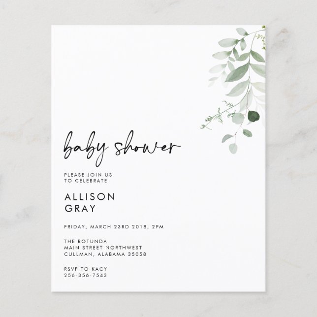 Volante de invitación para bebé PRESUPUESTO (Frente)