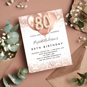 Volante de invitación para globos de oro de rosa d