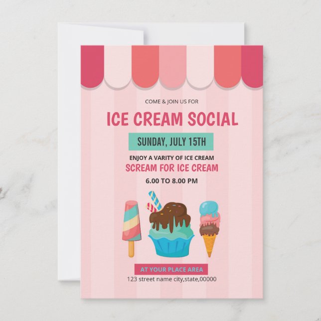 Volante de invitación social de crema de hielo (Anverso)