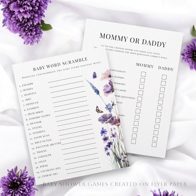 Volante de juego de ducha de bebé de doble cara (Baby shower games , created on  double sided flyer paper , creating two games for one sheet)