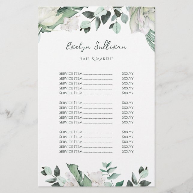 volante de lista de precios de esmeralda verde (Frente)