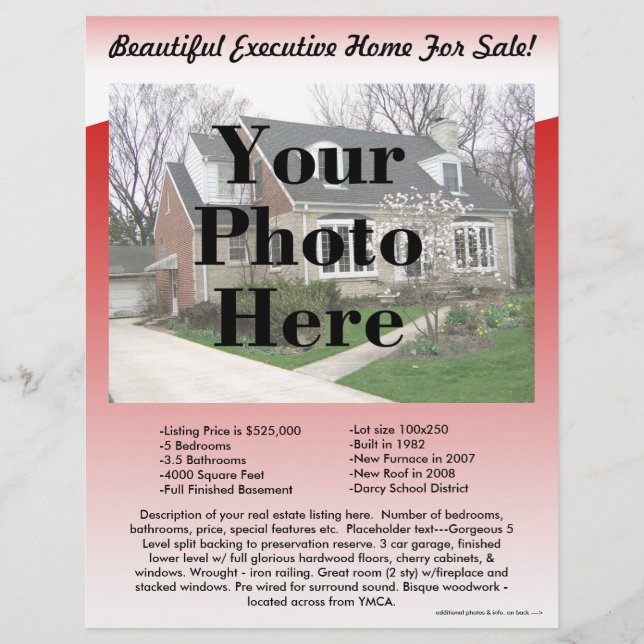 Volante de listado inmobiliario de dos lados, dise (Frente)