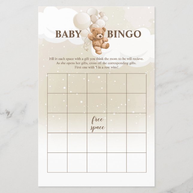 Volante de los Juegos de Baby Shower de Teddy Bear (Frente)