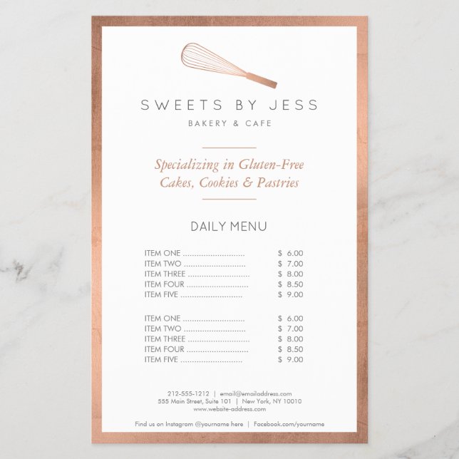 Volante de Media Página de Panadería Rose Gold Whi (Frente)
