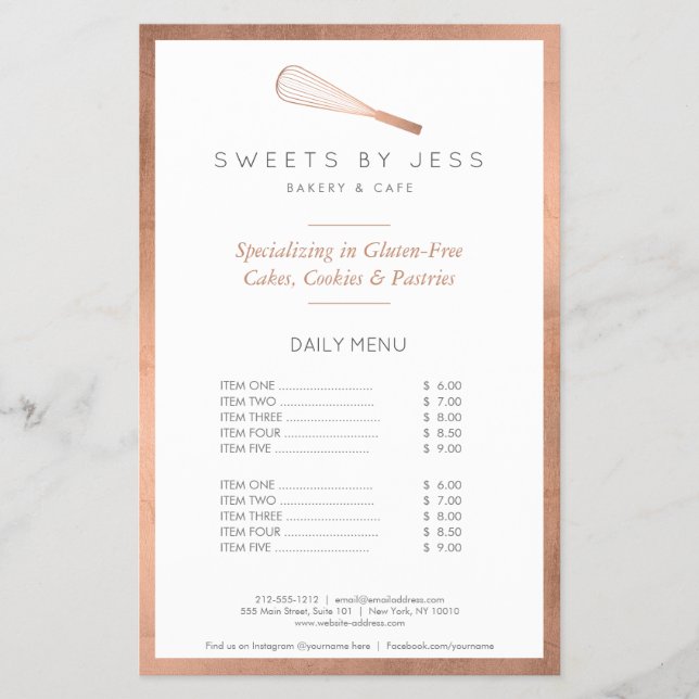 Volante de media página Rose Gold Whisk Bakery (Frente)