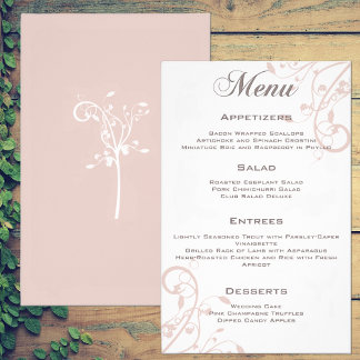 Volante de menú de boda elegante floral rosa meloc